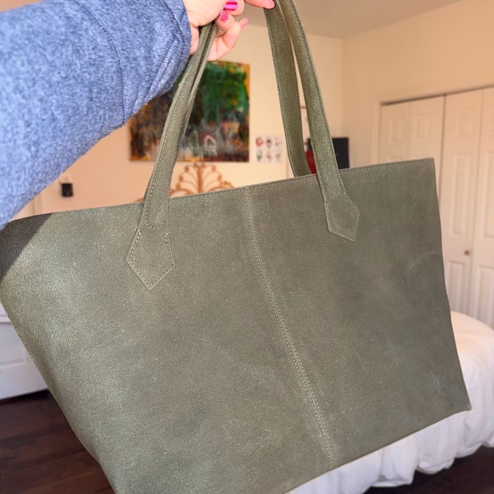 Free People Avery East West Olive Green Suede Shoulder Bag - Picture 6 of 6